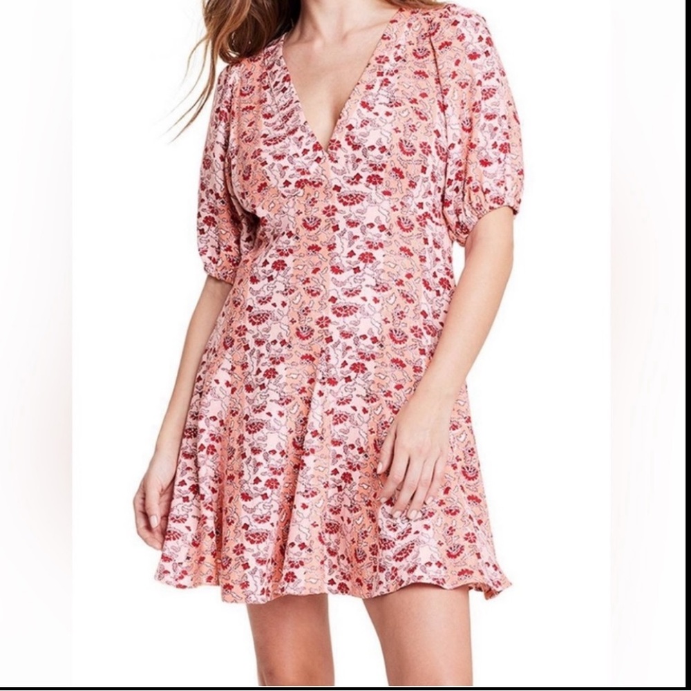 NWT RHODE x Target Whimsical Floral Print Short Sleeve Mini Dress Blush/Red, 10